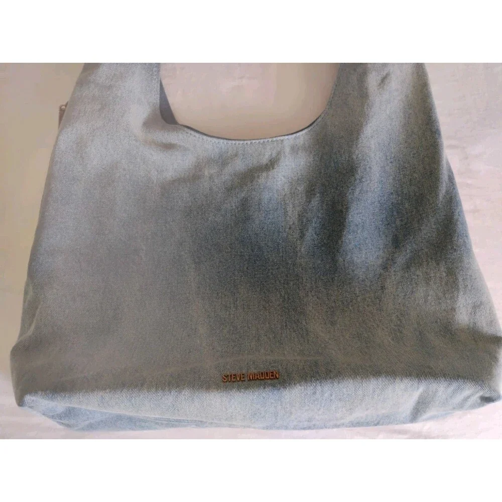 Steve Madden Denim Jean Hobo Slouch Shoulder Bag Blue Bdempsys EUC